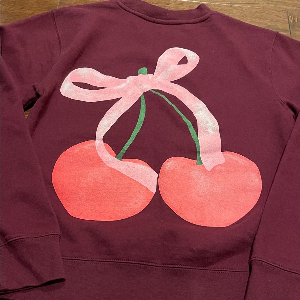 Women’s Coquette 🍒 Cherry Sweatshirt Maroon w/ Pink bow graphic Size Small EUC